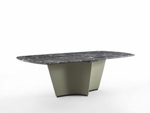 TA73 Segeltisch, Tisch mit skulpturalem Sockel, bezogen mit Leder