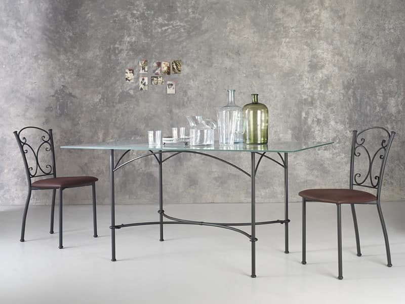 Corallo, Rechteckiger Tisch aus Metall, Glasplatte