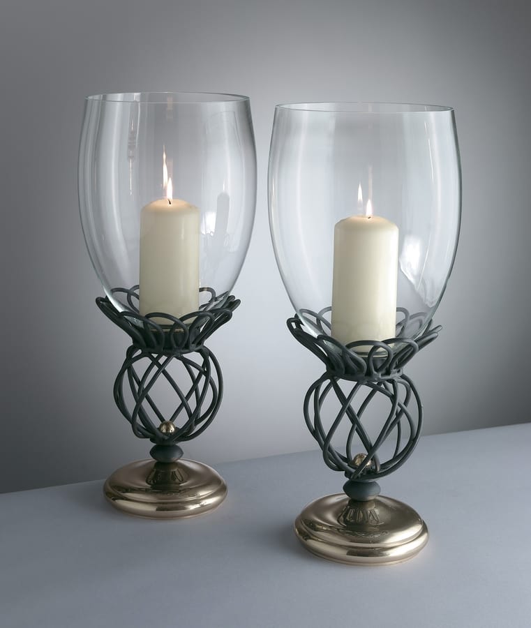 TONDINI HL1092CA-S, Kerzenständer aus Eisen und Messing mit Glas