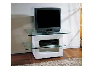 Aria small TV Unit, TV-Ständer mit Steinstruktur und Glasplatten