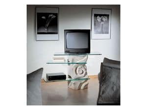 Corallo TV Unit, Swivel TV-Ständer, aus Stein mit Glasböden