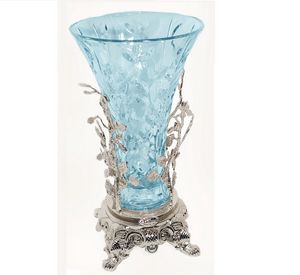 3009, Vase in hellblauem Glas und Messing mit Silber-Finish