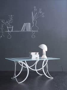 Azzurra Couchtisch, Moderne Metall-Tisch mit satinierter Glasplatte
