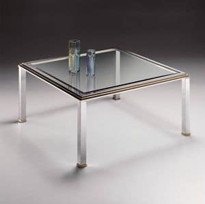 DOMUS 2168, Quadratischer Couchtisch aus verchromtem Messing und Glas mit Fase