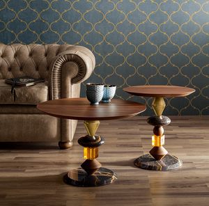 PANDORA, Kleiner Tisch aus Marmor, Holz und Glas