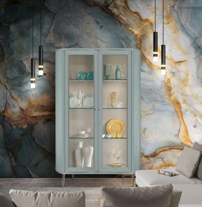 Art. 1105 Millerighe Vitrine, Lackierte Holzvitrine mit geripptem Dekor