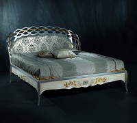 LE18 F15 Blanca, Luxurises Bett, lackiertem Holz, Blattgold Verzierungen