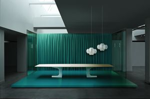 Niemeyer meeting table, Big Tabelle fr Tagungsraum, Metallbasis, Holzplatte